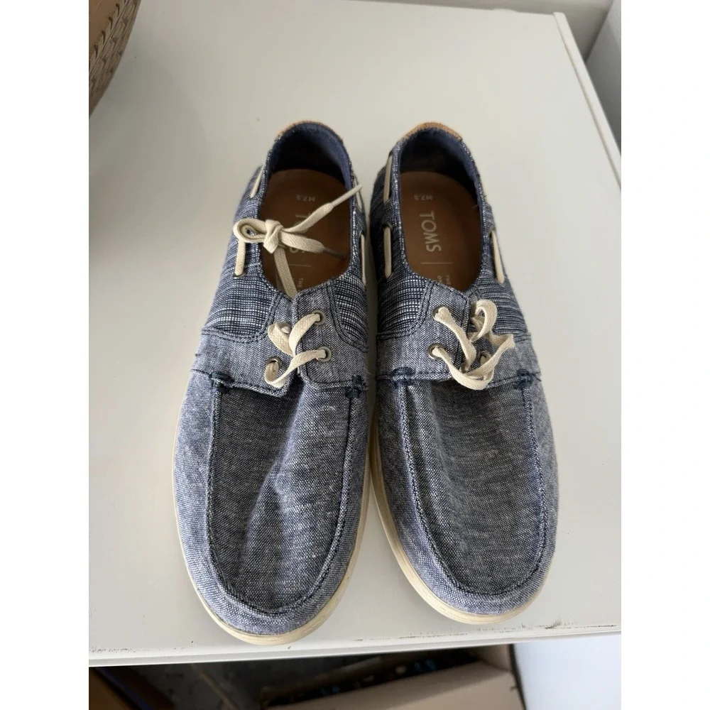 TOMS Men's Culver Navy Slub Chambray Casual Lace-Up Shoes Sz 7.5